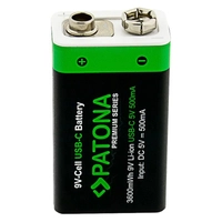 2x PATONA Premium 9V 3600mWh Rechargeable Batteries with USB-C and Cable 