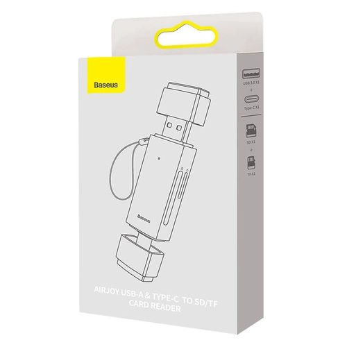 Baseus Lite Series SD/TF Memory Card Reader, USB + USB-C (gray)