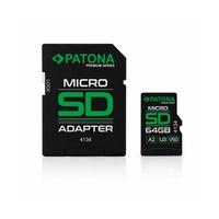 Карта пам'яті PATONA Premium Micro SD XC 64 ГБ Class 10 U3 V60 з адаптером SD