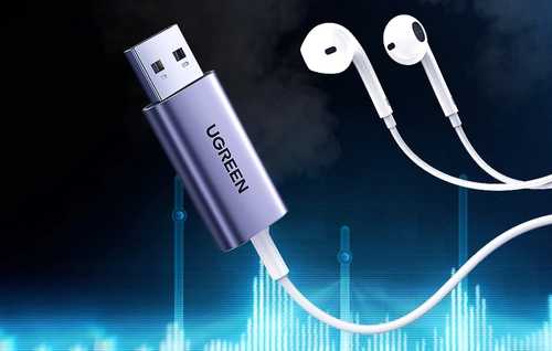 Adapter Audio UGREEN CM383, USB do mini jack 3,5mm, AUX (szary)