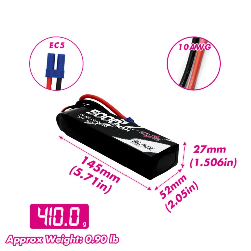 CNHL 5000mAh 11.1V 3S 65C (Black) EC5 Battery