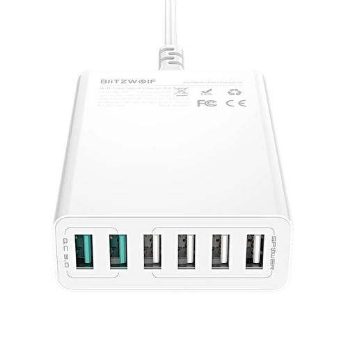 Зарядний пристрій 6x USB Blitzwolf BW-S15, QC 3.0, 60W (білий)