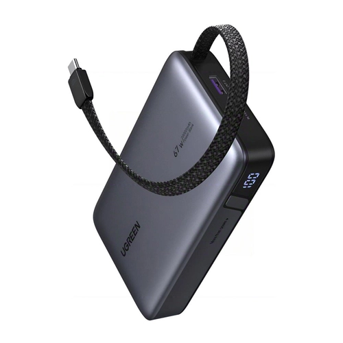 Powerbank 20000mAh Ugreen PB550 USB + USB-C, 67W, built-in cable, CCC certification (gray)