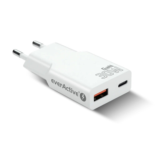 EverActive GaN SUPER SLIM SC-380Q mains charger with USB QC3.0 and USB-C PD 30W